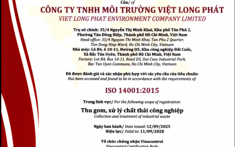 Chứng Chỉ ISO 14001:2015